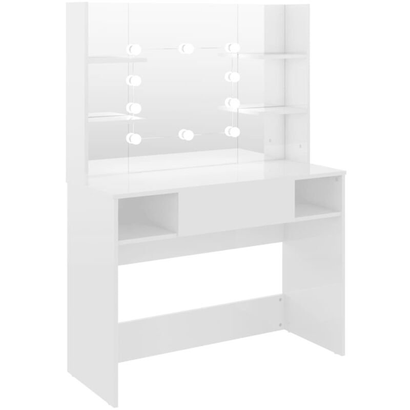 

vidaXL Tocador con luces LED MDF blanco brillo 100x40x135 cm - Blanco