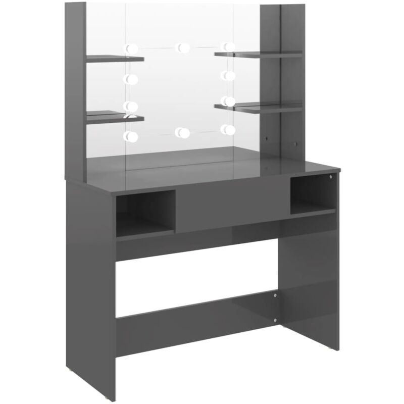 

vidaXL Tocador con luces LED MDF gris brillo 100x40x135 cm - Gris