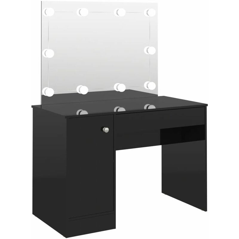 

vidaXL Tocador con luces LED MDF negro brillo 110x55x145 cm - Negro