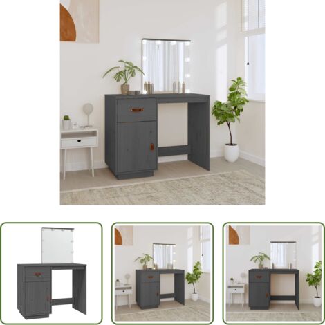 vidaXL Tocador con luz LED -  Mesa tocador con LED madera maciza de pino gris 95x50x133,5 cm