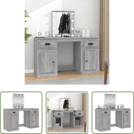 vidaXL Tocador con luz LED -  Tocador con LED color gris Sonoma 130x50x132,5 cm