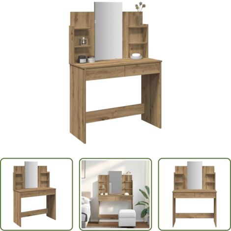 vidaXL Tocador de dormitorio -  Tocador con espejo roble artisan 96x39x142 cm