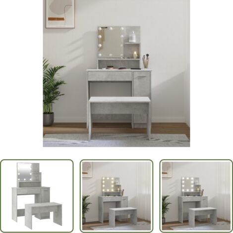 vidaXL Tocador de madera contrachapada -  Juego de tocador con LED madera contrachapada gris hormigón