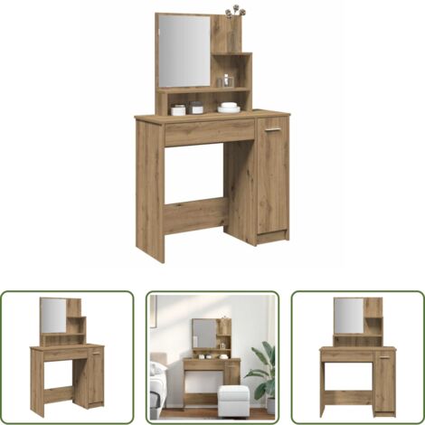 vidaXL Tocador de madera -  Tocador con espejo roble artisan 86,5x35x136 cm