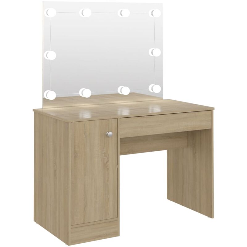 

vidaXL Tocador de maquillaje con luces LED MDF roble 110x55x145 cm - Marrón