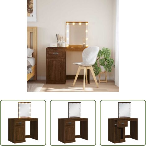 vidaXL Tocador de maquillaje -  Tocador con luces LED roble marrón 90x42x132,5 cm