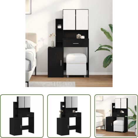vidaXL Tocador de roble negro -  Mesa Tocador Roble Negro 80 x 35 x 132 cm Madera de ingeniería
