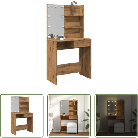 vidaXL Tocador de roble -  Tocador con luces LED roble artisan 74,5x40x141 cm