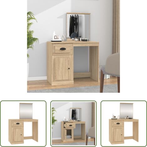vidaXL Tocador de roble -  Tocador espejo madera contrachapada roble Sonoma 90x50x132,5cm