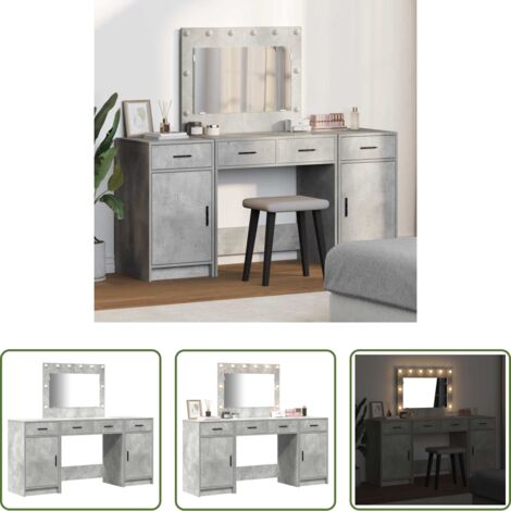 vidaXL Tocador moderno -  Mesa Tocador con cajón 3 pcs Gris Madera de ingeniería