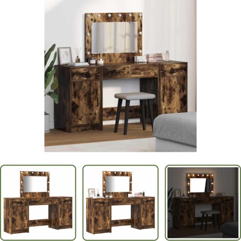 vidaXL Tocador moderno -  Mesa Tocador con cajón 3 pcs Marrón Madera de ingeniería