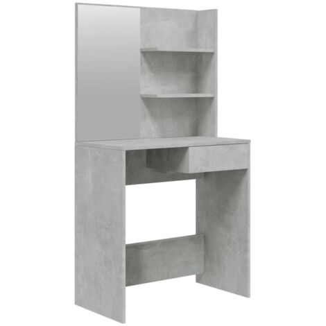 Toeletta Con Specchio VidaXL In Legno Multistrato - 96x39x142 Cm, Grigio Cemento, Con 2 Cassetti E Ripiani - Foto 9