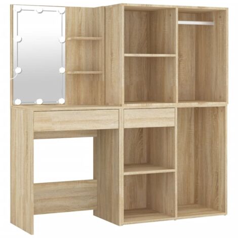 vidaXL Toeletta LED con 2 Armadietti Legno Multistrato Rovere Sonoma