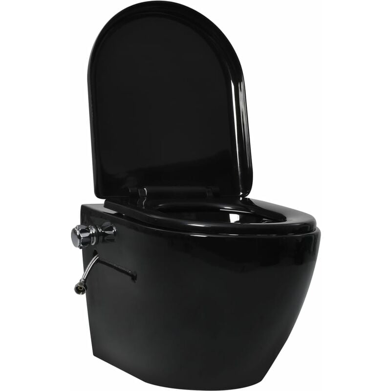 INLIFE Toilette murale sans bord à fonction de bidet Céramique Noir