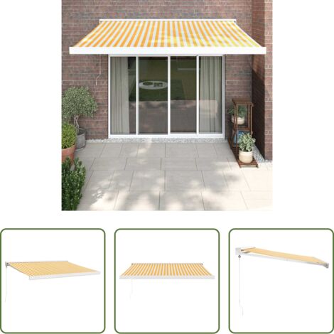 vidaXL Toldo aluminio -  Toldo retráctil aluminio y tela blanco y amarillo 3x2,5 m