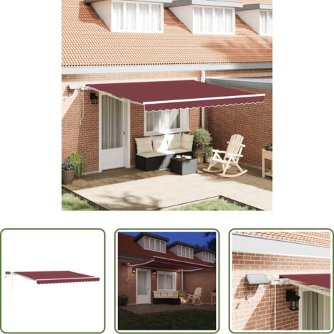 vidaXL Toldo anti-UV -  Toldo retráctil manual con luces LED burdeos 400x300 cm