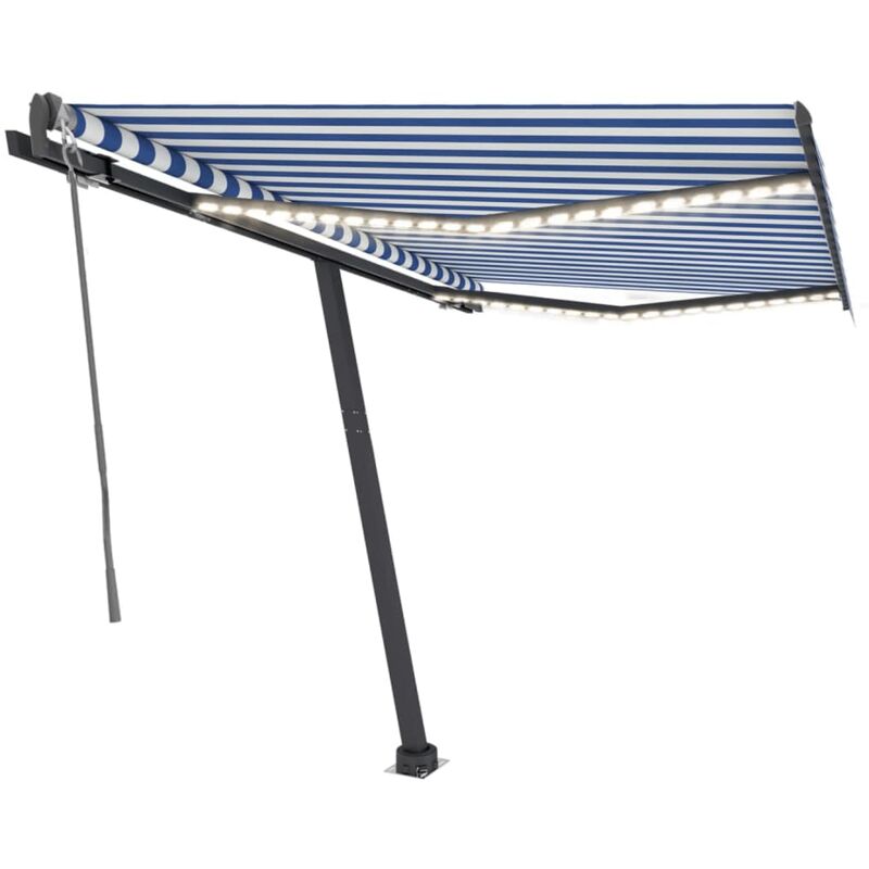 

vidaXL Toldo automático con LED sensor de viento azul blanco 300x250cm - Azul