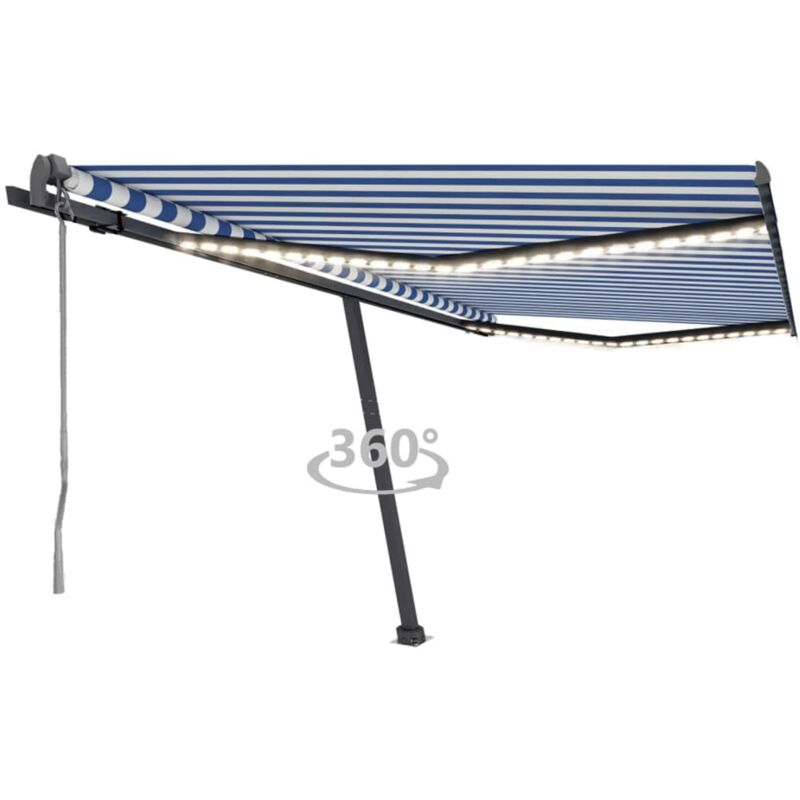 

vidaXL Toldo automático LED sensor de viento azul y blanco 400x300 cm - Azul