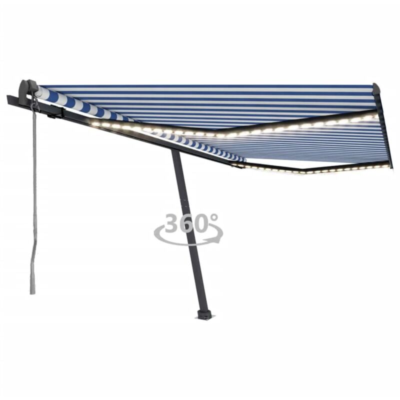 

Toldo automático LED y sensor de viento azul blanco 400x350 cm - Azul - Vidaxl