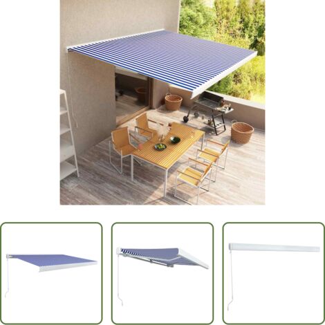 vidaXL Toldo azul y blanco -  Toldo de carrete manual azul y blanco 400x300 cm