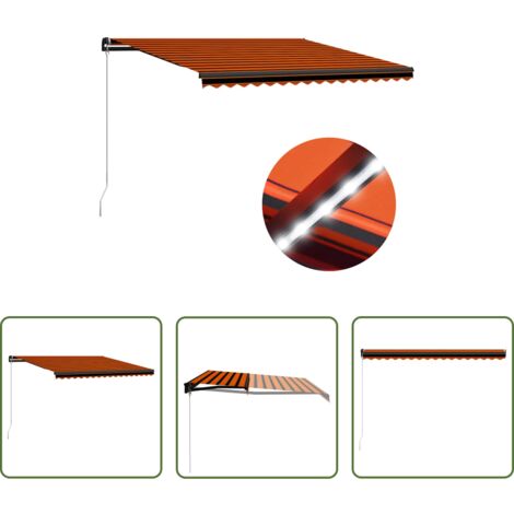 vidaXL Toldo con LED -  Toldo manual retráctil con LED naranja y marrón 450x300 cm