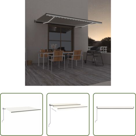 vidaXL Toldo con sensor de viento -  Toldo automático con LED y sensor de viento crema 500x300 cm