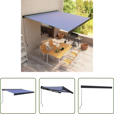 vidaXL Toldo de jardín -  Toldo de carrete manual azul y blanco 400x300 cm