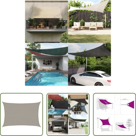vidaXL Toldo de jardín -  Toldo de vela rectangular HDPE gris claro 160 g/m² 2,5x3,5 m