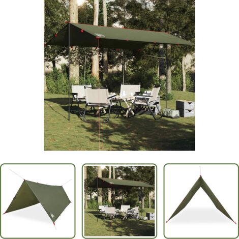 vidaXL Toldo de senderismo -  Lona de camping impermeable verde oliva 406x306 cm