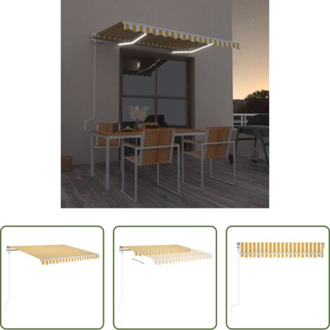 vidaXL Toldo exterior -  Toldo automático LED sensor de viento amarillo blanco 350x250cm