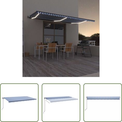 vidaXL Toldo exterior -  Toldo automático LED sensor de viento azul y blanco 600x300 cm
