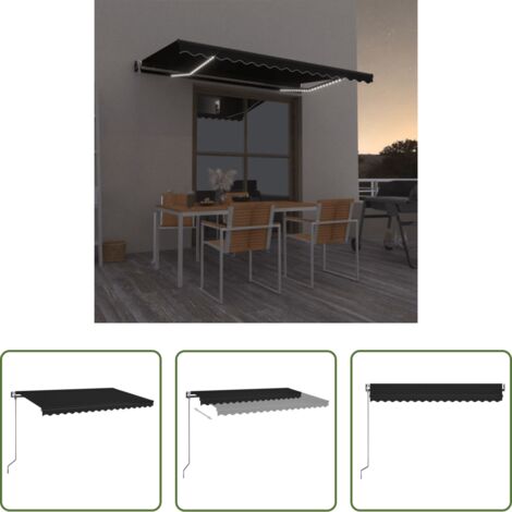 vidaXL Toldo exterior -  Toldo automático LED sensor de viento gris antracita 400x350 cm