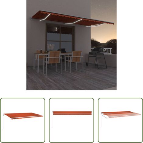vidaXL Toldo exterior -  Toldo automático LED sensor de viento naranja marrón 600x300 cm