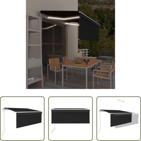 vidaXL Toldo exterior - Toldo automático persiana, LED y sensor viento antracita 3x2,5m