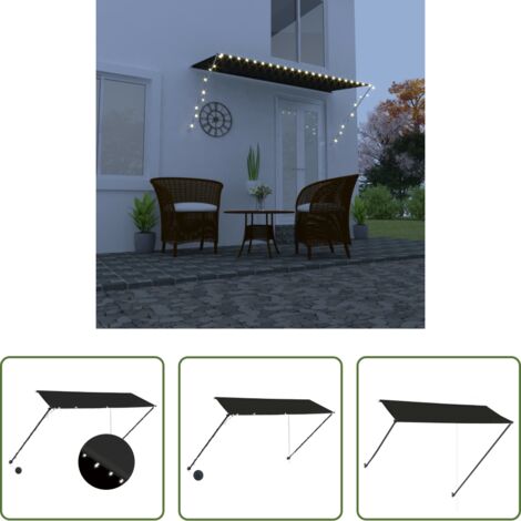 vidaXL Toldo impermeable -  Toldo retráctil con LED gris antracita 300x150 cm