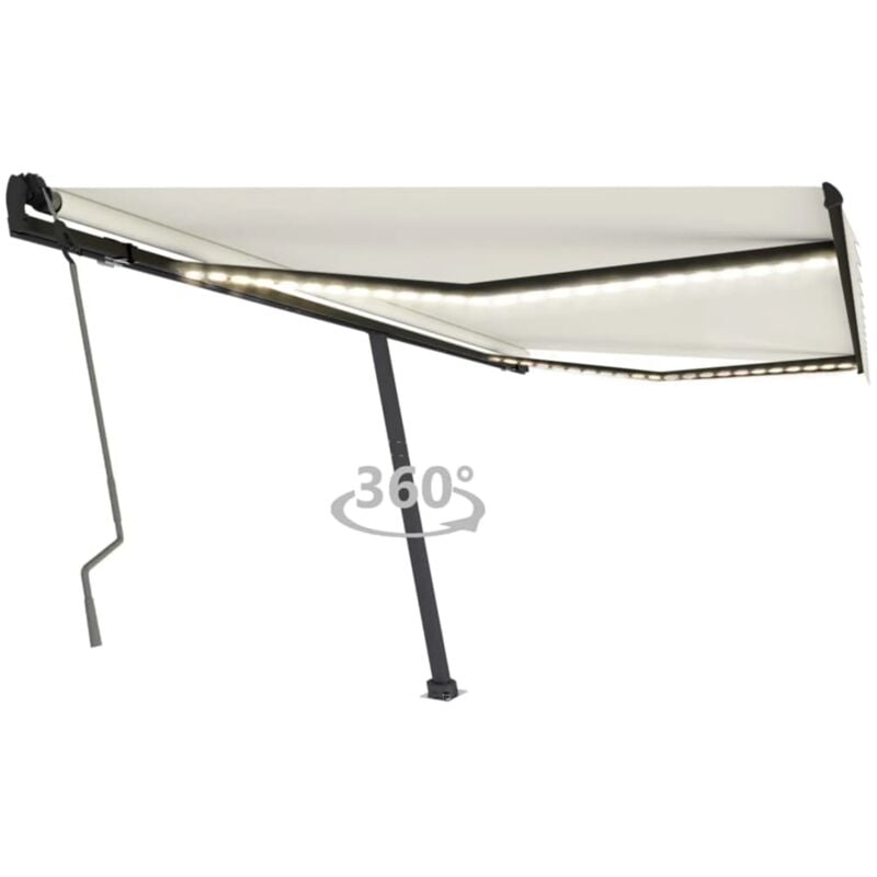 

vidaXL Toldo manual retráctil con LED color crema 450x350 cm - Crema
