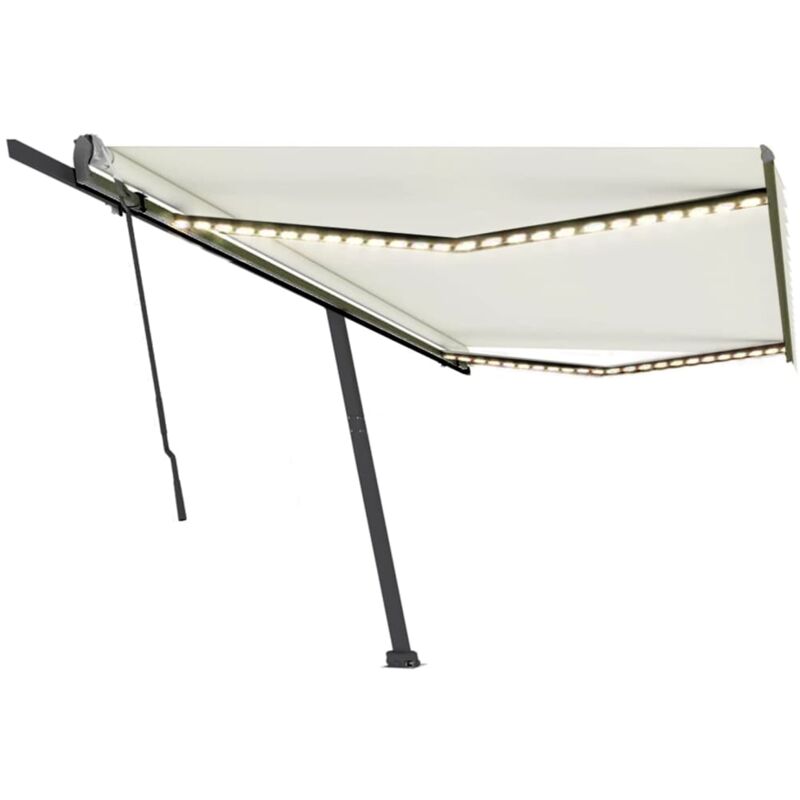 

vidaXL Toldo manual retráctil con LED color crema 500x300 cm - Crema