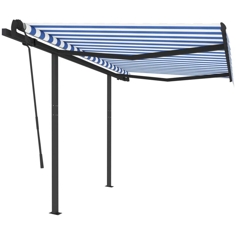 

vidaXL Toldo manual retráctil con postes azul y blanco 3x2,5 m - Azul