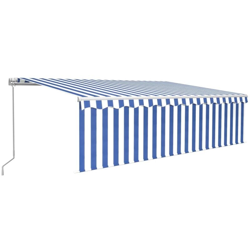 

Toldo manual retráctil con persiana y LEDs 5x3 m azul y blanco - Azul - Vidaxl