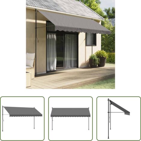 vidaXL Toldo para patio -  Toldo retráctil de tela y acero gris antracita 350x150 cm