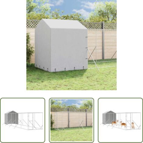 vidaXL Toldo para perros -  Perrera de exterior con toldo acero galvanizado plata 2x10x2,5m