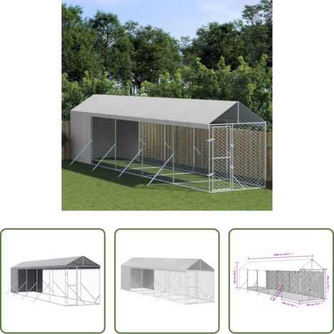 vidaXL Toldo para perros -  Perrera de exterior con toldo acero galvanizado plata 2x10x2,5m