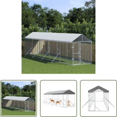 vidaXL Toldo para perros -  Perrera de exterior con toldo acero galvanizado plata 2x10x2,5m