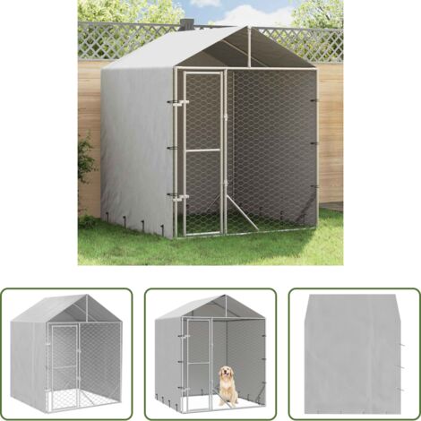 vidaXL Toldo para perros -  Perrera de exterior con toldo acero galvanizado plata 2x2x2,5 m