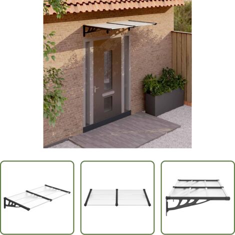 vidaXL Toldo para puerta -  Marquesina puerta policarbonato negro y transparente 152,5x90cm