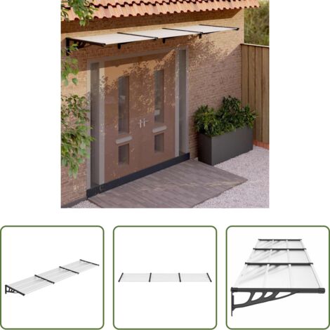 vidaXL Toldo para puerta -  Marquesina puerta policarbonato negro y transparente 358,5x90cm