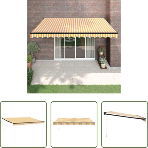 vidaXL Toldo para terraza -  Toldo retráctil aluminio y tela amarillo y blanco 4x3 m