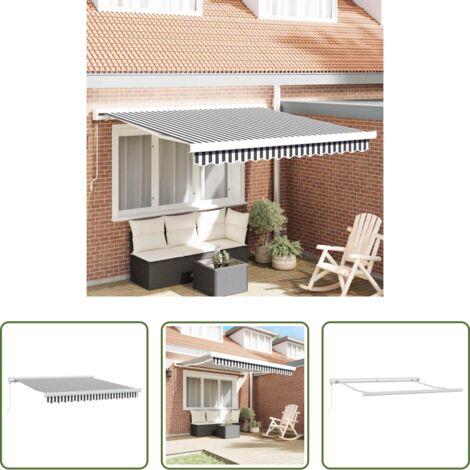 vidaXL Toldo para terraza -  Toldo retráctil aluminio y tela gris antracita y blanco 3x2,5 m
