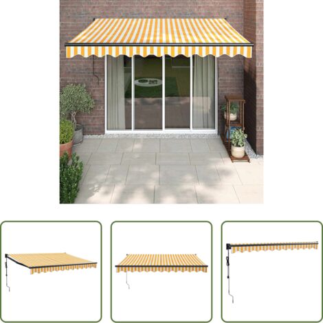vidaXL Toldo para terraza -  Toldo retráctil automático amarillo y blanco 3,5x2,5 m