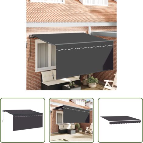 vidaXL Toldo para terraza -  Toldo Retráctil Rayado Manual Antracita 300 x 200 cm tela